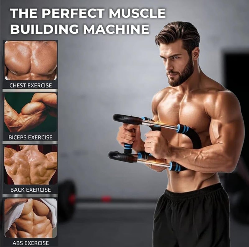 isk Power Twister Bar Arm Trainer 60-100lb Adjustable Resistance, Chest Expander & Arm Strengthener, Portable Upper Body Workout Equipment, Compact Detachable Fitness Training Tool for Home Gym (Blue) - Image 5